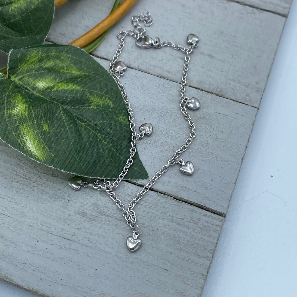 Stainless Steel Anklet With Dangling Hearts Ankle Bracelet
